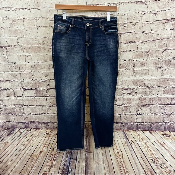 Maurices Blue Mid Rise Raw Hem Crop Jeans - Picture 1 of 10